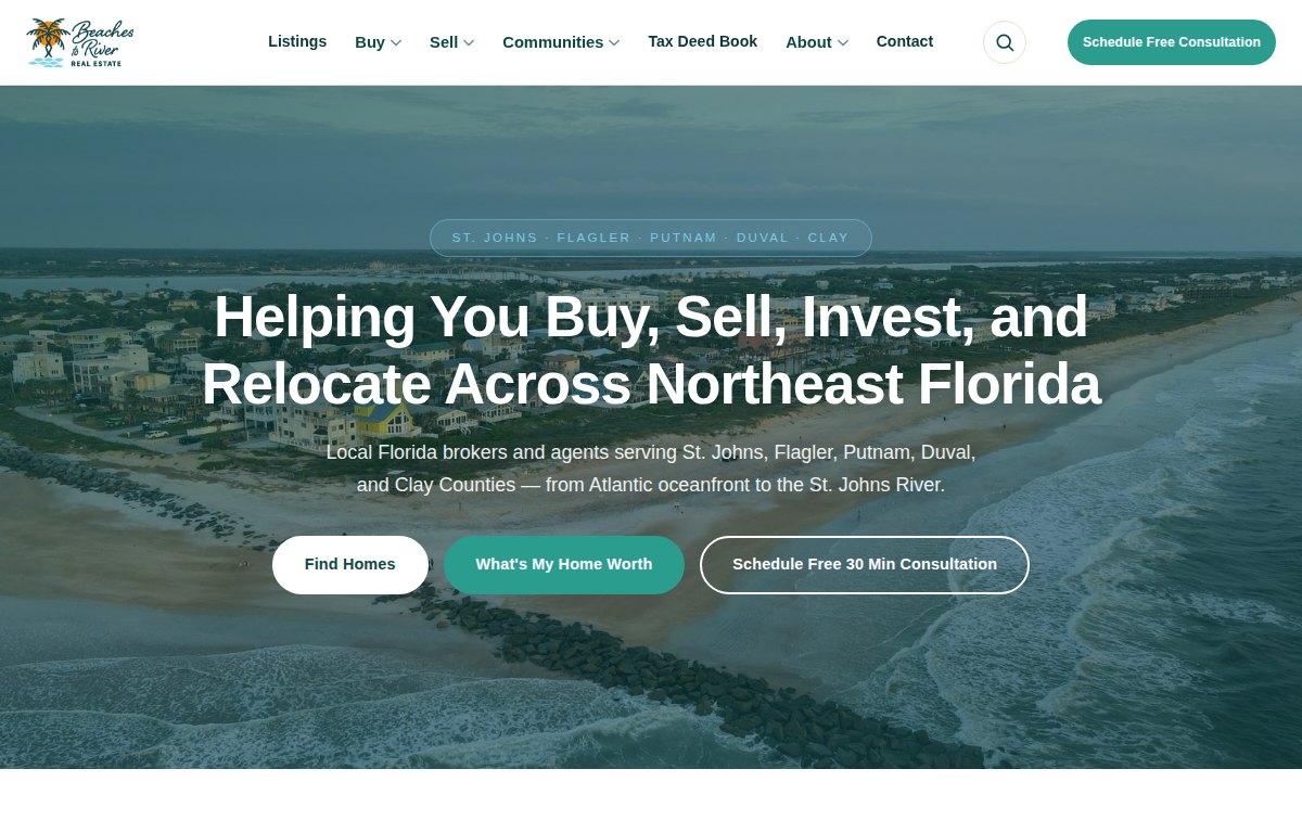 Homepage of Beaches to River Real Estate at beachestoriverrealestate.com