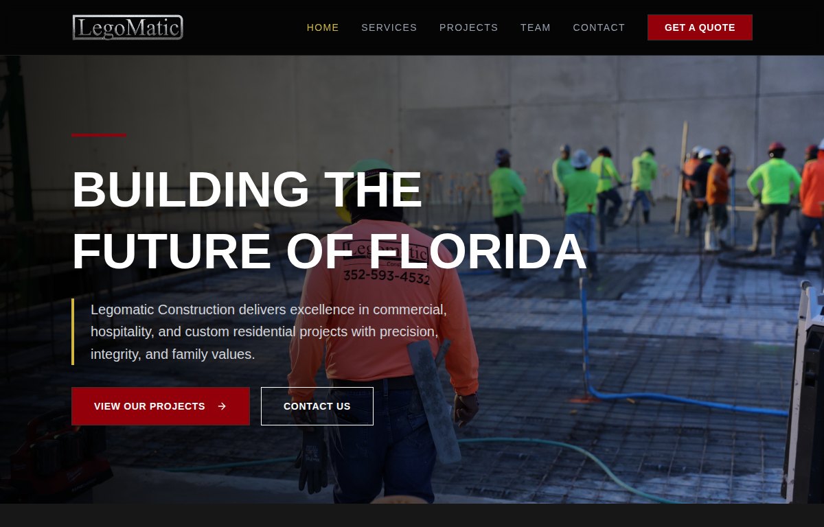 Homepage of Legomatic Construction at legomaticconstruction.com