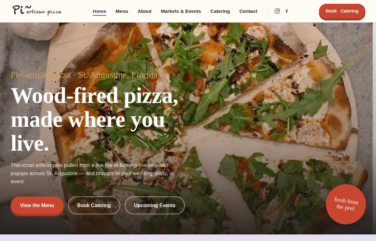 Homepage of Pi~ Artisan Pizza at piartisanpizza.com